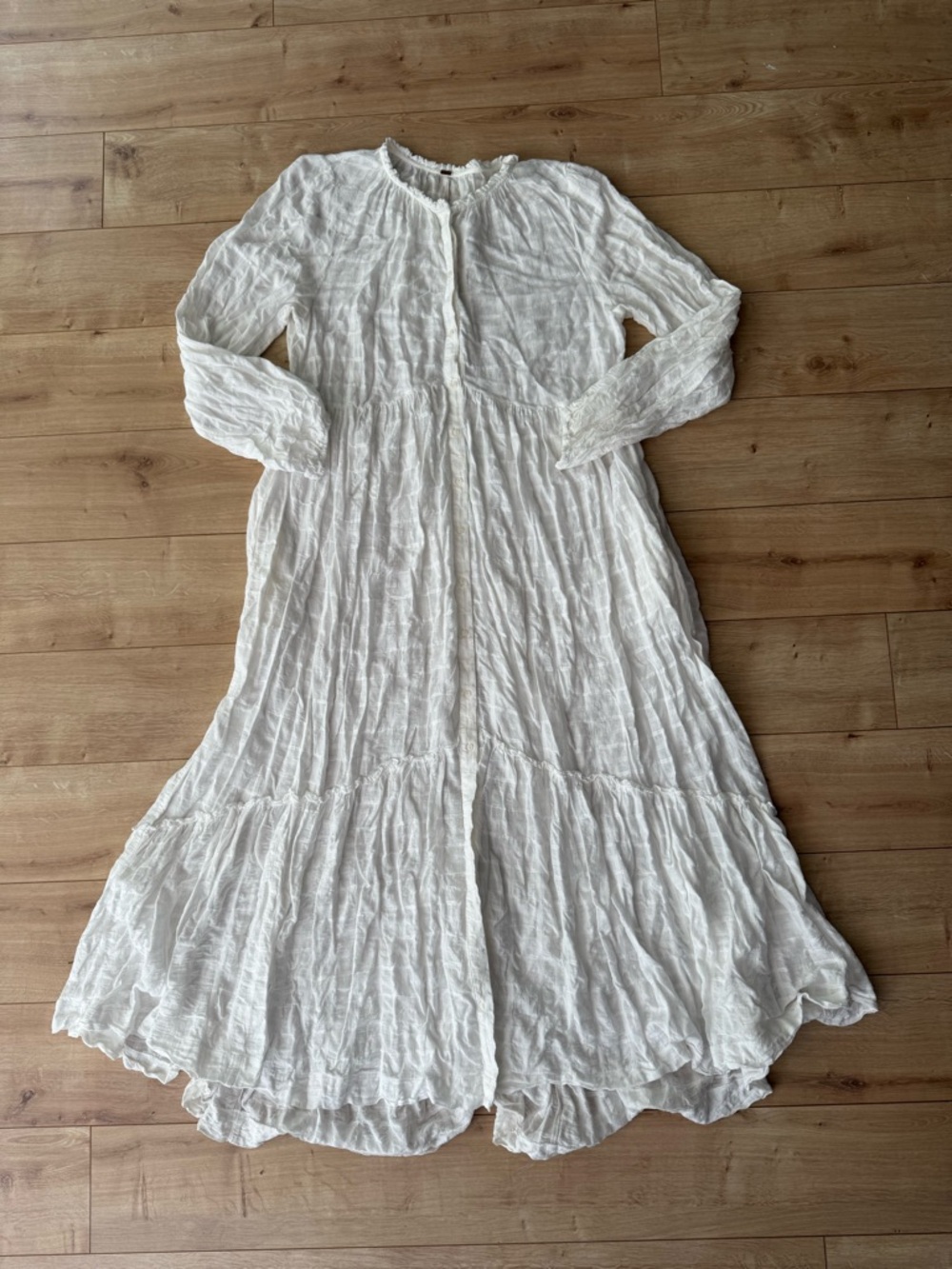 Free People Edie White Tiered Maxi Dress Boho Button Front Gauze Cottagecore L